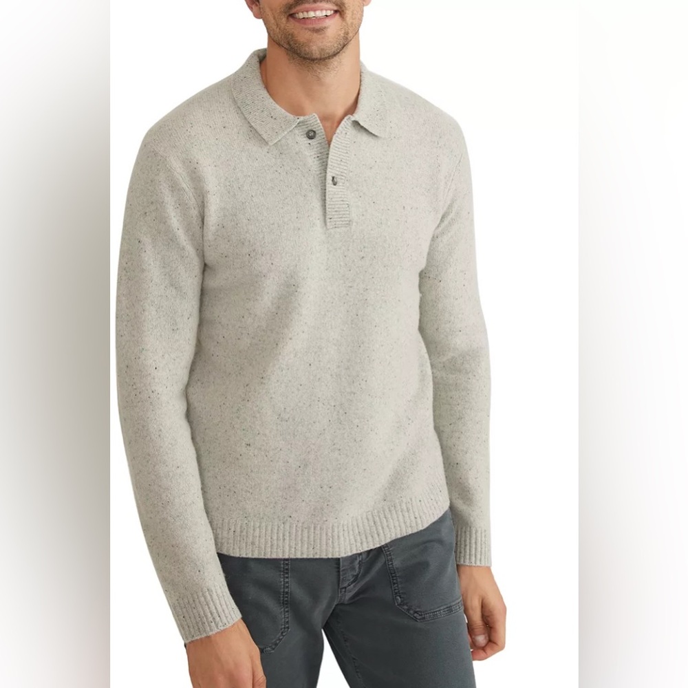 Marine Layer Sweater Polo Men’s 100%merino Wool 2X Grey Speckled Long Sleeve NWT